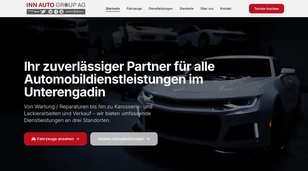Die Website der Inn Auto Group mit ihrem Angebot rund um Fahrzeuge und Werkstatt.